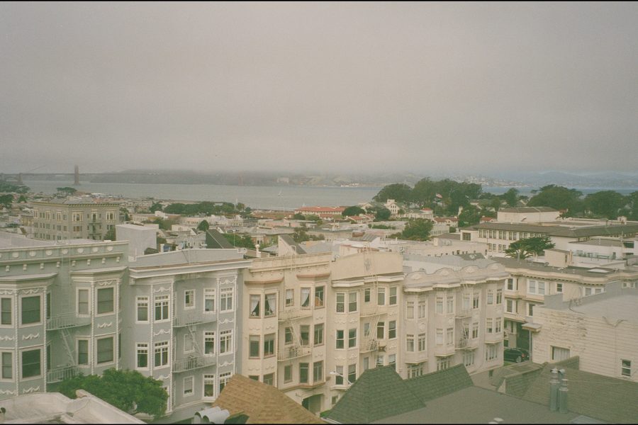 San Francisco rooftops toward the Golden Gate